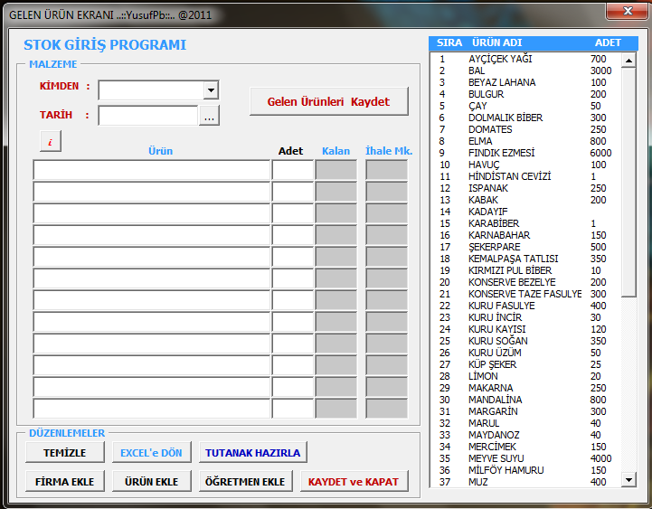 Stok Program- Excel 